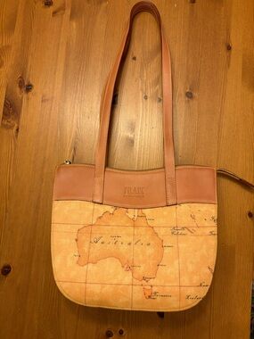 Alviero Martini 1A Classe Map Print Shoulder Bag Leather & Coated Canvas NEW